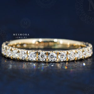 Round Cut Moissanite Wedding Band Round Cut Pave Minimalist Stackable 3/4 Eternity Anniversary Band Bridal Band Anniversary Gift for Women