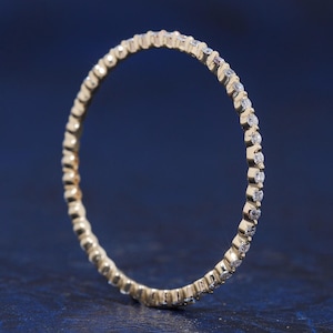 Round Cut Floating Bubble Full Eternity Ring Wedding Band 14K Solid Gold Ring Moissanite Diamond Band 1.0 MM Wedding Anniversary Gift Ring