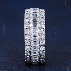 Emerald Wedding Band Full eternity Ring 14k gold ring Moissanite Diamond Band Anniversary Gift Gift For Her & Him wedding gifts