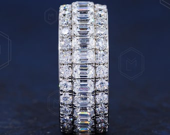 Emerald Cut Full Eternity Moissanite Wedding Band, 14K Gold Emerald Shape Eternity Ring