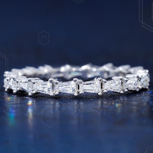 Vintage Tapered Moissanite Wedding Band White Gold Engagement Band Tapered Baguette Colorless Moissanite Stacking Ring Anniversary Gift