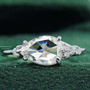 Anel de noivado solitário de moissanita com corte pera de 1,25 ct, anel de diamante em formato de pera, anel de aniversário para ela