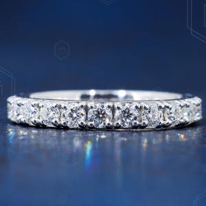 3 MM Round Diamond Half Eternity Wedding Band 10k/14k/18k Wedding Band Moissanite Diamond Band Wedding Band Gift For Her Wedding gifts