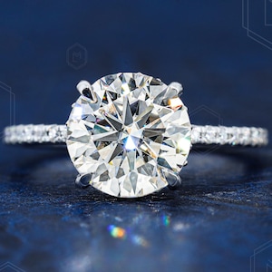 2 CT Round Cut Moissanite Engagement Ring For Hers Hidden Halo Round Ring Half Eternity Wedding Ring Dainty Minimalist Ring Statement Ring