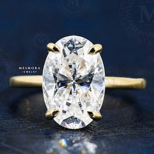 3.5 CT Oval Moissanite Ring Thin Band Oval Engagement Ring 14K Solid Gold Simple Oval Solitaire Ring Oval Hidden Halo Promise Ring For Her
