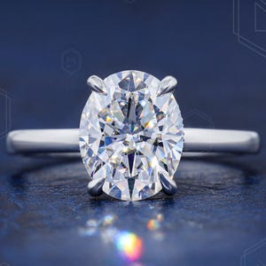 2.75 CT Oval Moissanite Ring Thin Band Oval Engagement Ring 14K Solid Gold Hidden Halo Oval Solitaire Ring Delicate Promise Ring For Her