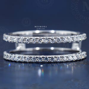 Ring enhancer 14K White gold band ring Bridal matching Ring Promise Anniversary band Moissanite Ring Stacking Match Ring wedding gifts
