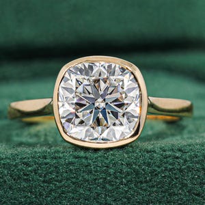 3CT kuddslipad moissanit förlovningsring 14k massivt gult guld ring bezel-infattning ring solitaire vigselring brudring jubileumsring