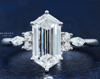 CT Elongated Hexagon Cut Moissanite Engagement Ring Unique Solitaire  Ring Dainty Wedding Ring Minimalist Bridal Ring Proposal Gift/Ring - Main Image