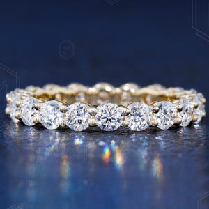 3MM Yellow Gold Eternity Band 14k gold Moissanite Diamond Band Wedding Band Anniversary Band Engagement Band wedding gifts for her