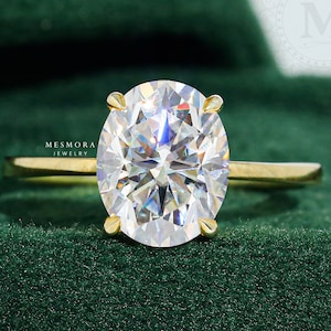 14K Solid Gold Oval Cut Moissanite Engagement Ring 2.5 CT Solitaire Promise Ring Oval Solitaire Moissanite Ring for Women Anniversary Ring
