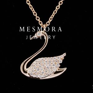 Diamond Swan Necklace Delicate Gold Moissanite Necklace Dainty Solid Gold Statement Necklace Unique Bird Charm Necklace Minimal Necklace