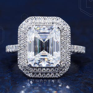 3 CT Emerald Cut Moissanite Engagement Ring Emerald Cut Ring Moissanite Engagement Ring Double Halo Emerald Cut Ring Anniversary Ring