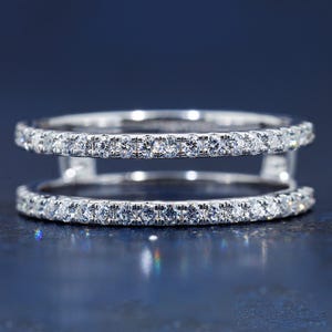 Ring Enhancer Moissanite Wedding Band 14K Gold, Curved Guard Bridal Band