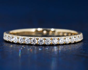 1.6 mm Micro Pave Eternity Diamond Ring Delicate Diamond Wedding Band Full Eternity Stacking Ring Anniversary Gift for Her Eternity Band