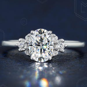 Oval Moissanite Engagement Ring 14K Gold Engagement Ring Vintage Engagement Ring Round Diamond Plain Band Ring Anniversary Promise Ring