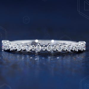 Round Cut Half Eternity Band 1.0 & 1.5 MM Brilliant Cut Round Moissanite Wedding Band Alternative Band Zig Zag Stackable Band Matching Band