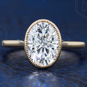 2 CT Oval Moissanite Ring Thin Band Bazel Set Oval Engagement Ring 14K Solid Gold Simple Oval Solitaire Ring Delicate & Dainty Promise Ring