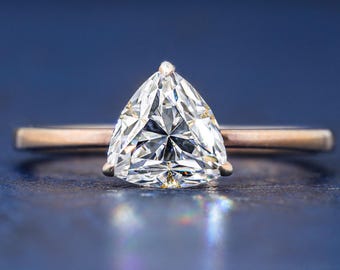 Trillion Cut Moissanite Engagement Ring 3 Prong Ring Solitaire Trillion Cut Wedding Ring Solid Gold Minimalist Ring Promise Ring For Her