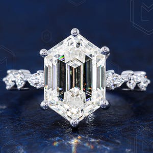 Unique Hexagon Cut Moissanite Engagement Ring Yellow Gold Marquise Moissanite Wedding Band Minimalist Rings For Women Anniversary Ring
