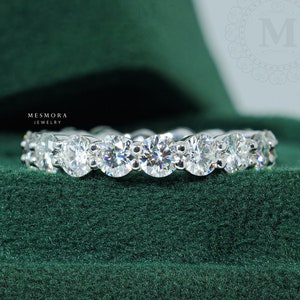 4 MM Round Cut Moissanite Full Eternity Band 14K Solid White Gold Women Wedding Band Matching Band For Engagement Ring Anniversary Gift