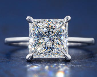 Princess Cut Engagement Ring in 14k Solid Gold 2.75 CT Moissanite Engagement Ring Princess Solitaire Moissanite Ring Gold Promise Ring