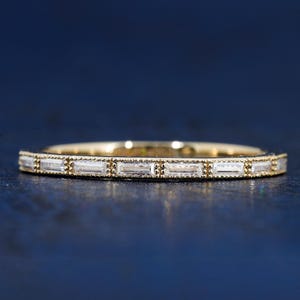14k Baguette Diamond Half Eternity Band Half Eternity Ring Dainty Moissanite Wedding Band Stacking Milgrain Band Minimalist Matching Band