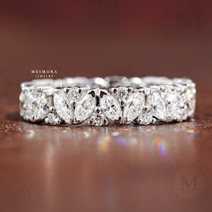 Marquise & Round Moissanite Band Stackable Band Full Eternity Band Prong Set Band Matching Band Wedding Band Anniversary Gifts For Her