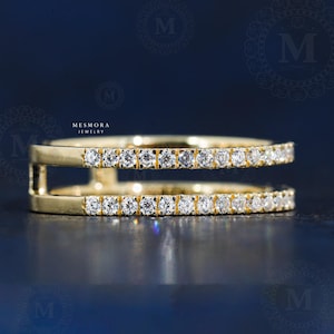 Anillo realzador de moissanita para boda, oro de 14 quilates, anillo nupcial con protector curvo.