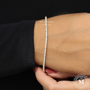 1.8 MM Moissanit Tennisarmband 14k Gold Zierliches Armband Zartes Minimalistisches Armband Einzigartiges Stacking Armband Gold Tennis Armband für Sie