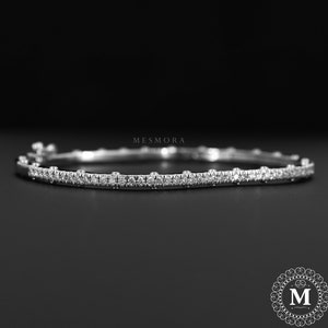 1.6mm Round Cut Moissanite Bangle 14K Solid Gold Moissanite Wedding Bangle Delicate Bracelet Anniversary Gift Bangle Half Eternity Bangle