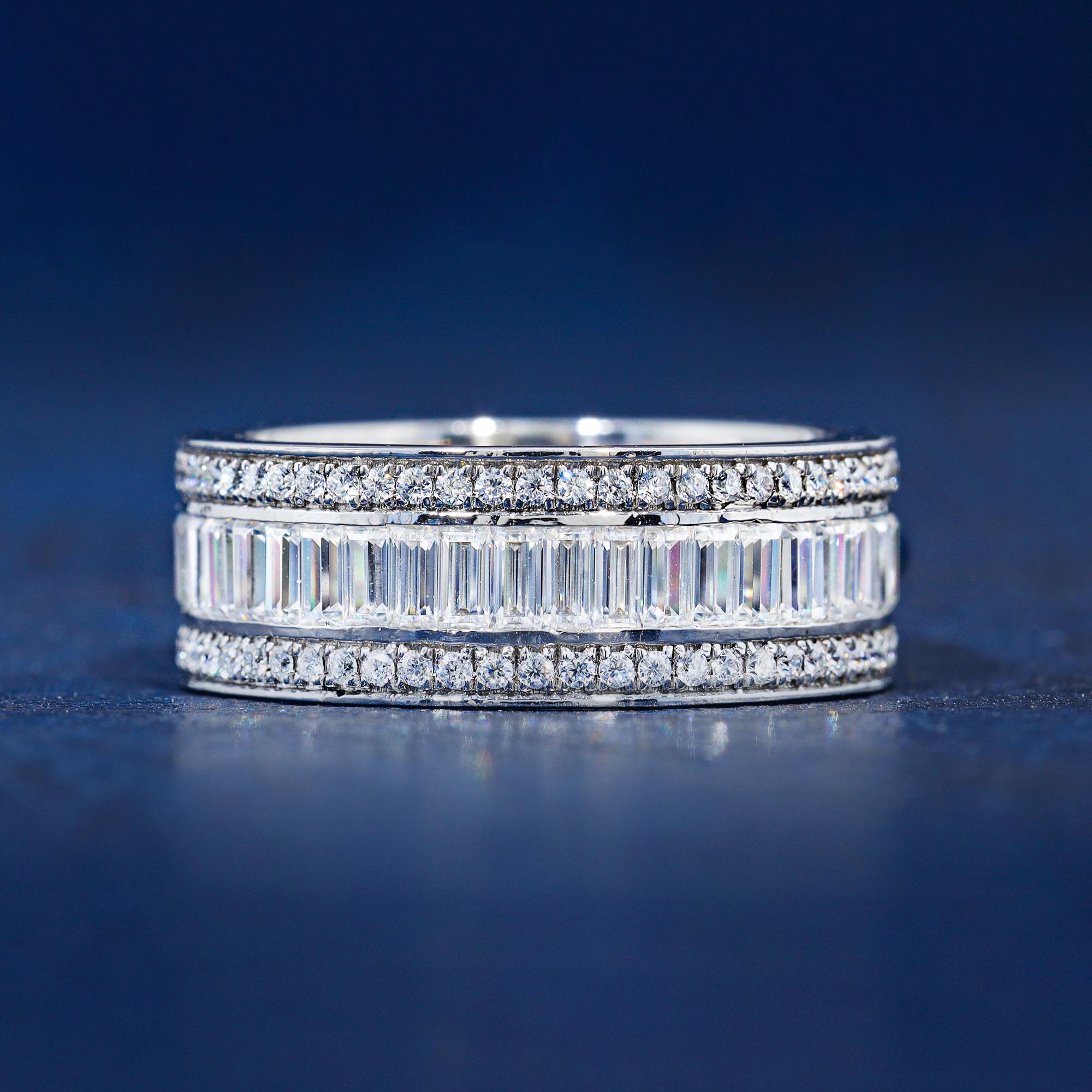 Baguette and Round Cut Moissanite Wedding Band Full Eternity Baguette ...