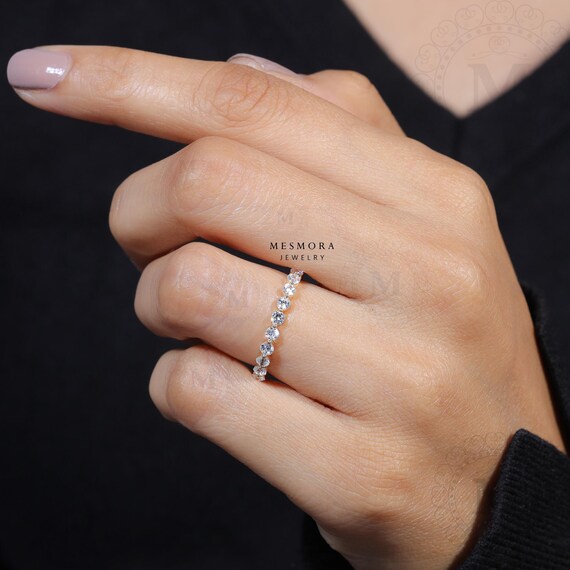 2.50 Carat Round Cut Moissanite Half Eternity Wedding Band – Solid 14K White Gold