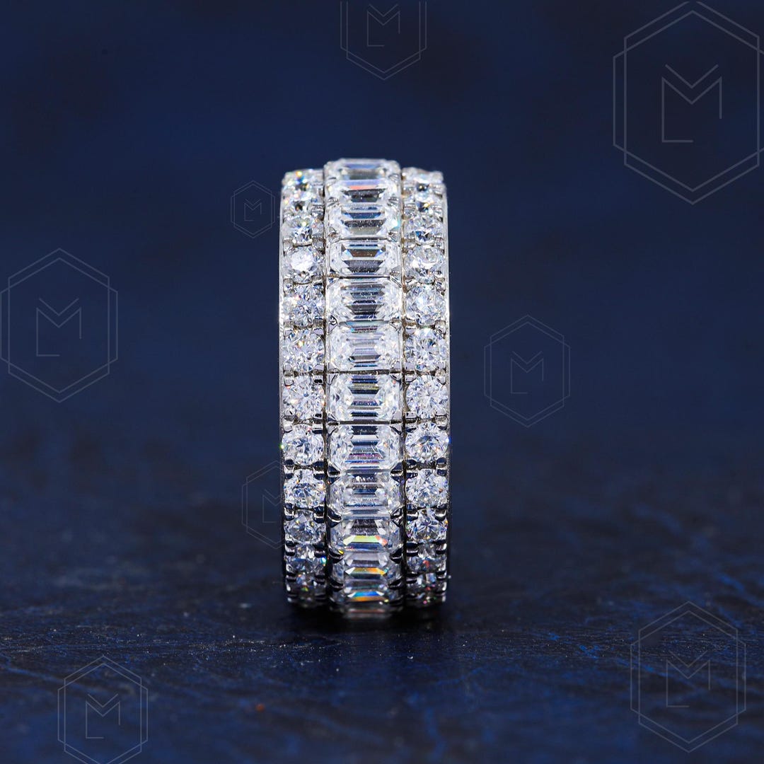 Emerald Cut Full Eternity Moissanite Wedding Band, 14K Gold Emerald ...