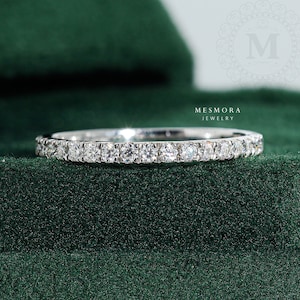 3/4 Eternity Moissanite Wedding Band With 1.6 MM Stones 14K White Gold Micro Pave Eternity Diamond Ring Delicate Diamond Wedding Band