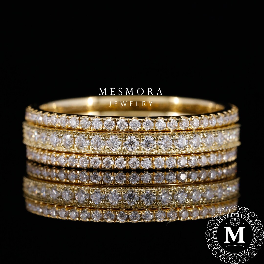 1 MM Half Eternity Moissanite Wedding Band 14k Solid Gold Eternity ...