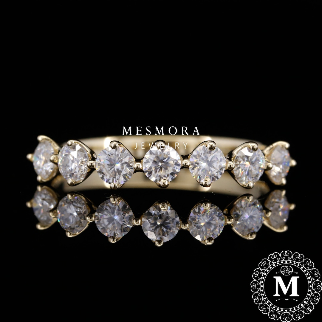 Moissanite Wedding Band in 14k Yellow Gold Eternity Ring Anniversary ...