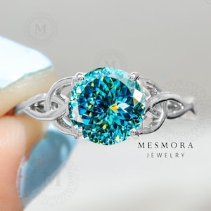 Classic 2 CT Portuguese Cut Cyan Blue Moissanite Engagement Ring Solitaire Ring Cathedral Wedding Ring Anniversary Gift For Her Bridal Ring
