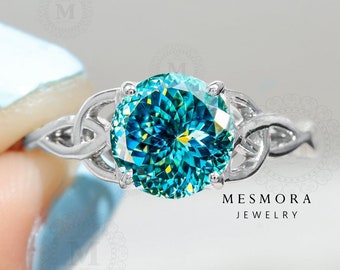 Classic 2 CT Portuguese Cut Cyan Blue Moissanite Engagement Ring Solitaire Ring Cathedral Wedding Ring Anniversary Gift For Her Bridal Ring