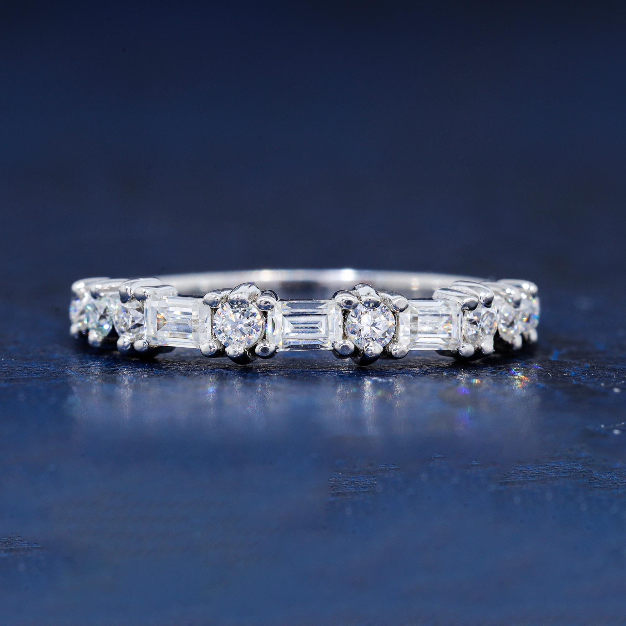 Half Eternity 0.48 TW Baguette & Round Colorless Moissanite