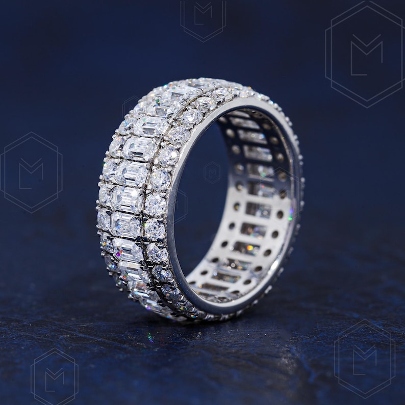 Emerald Cut Full Eternity Moissanite Wedding Band, 14K Gold Emerald ...
