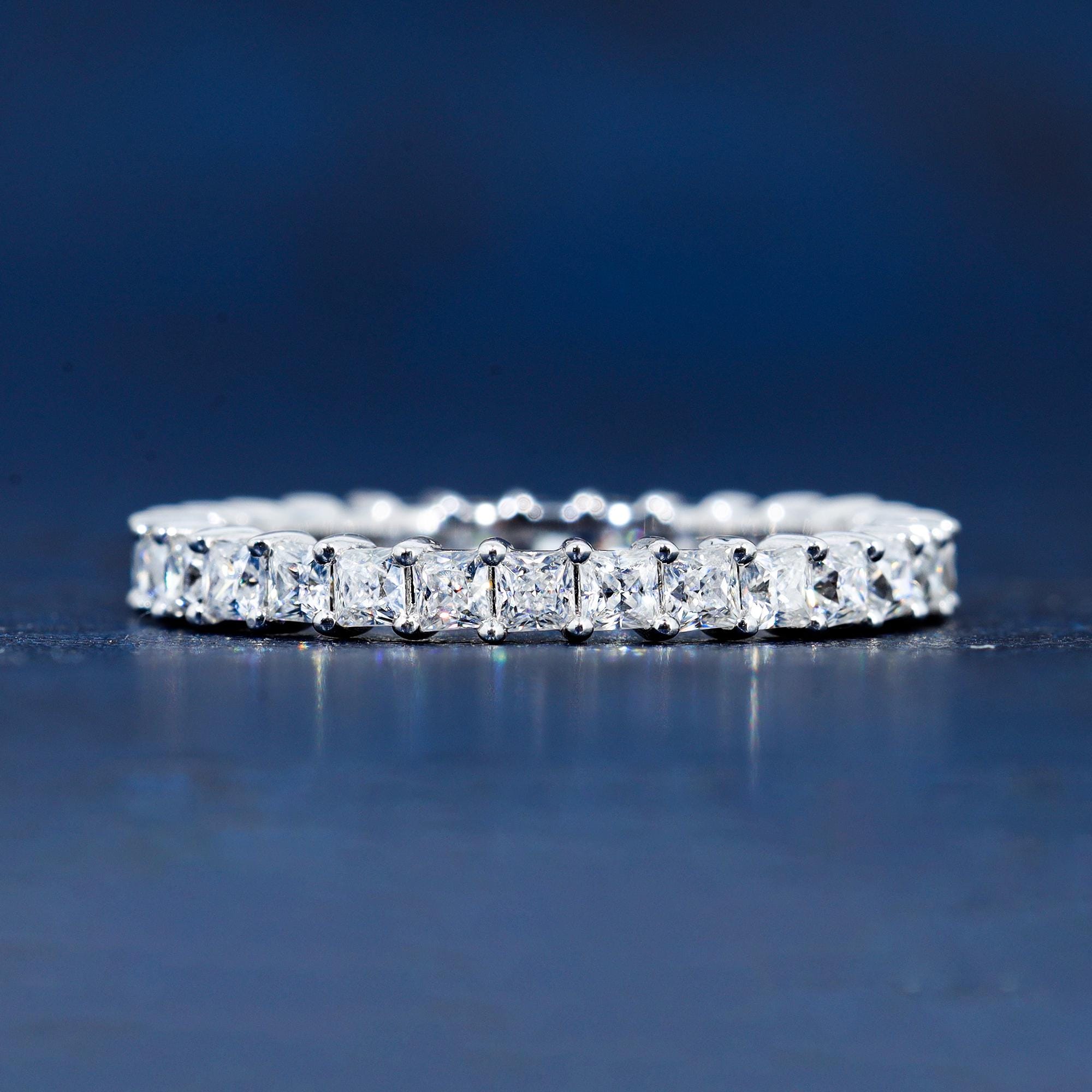 Princess Cut Wedding Band 2 MM Princess Colorless Moissanite Full