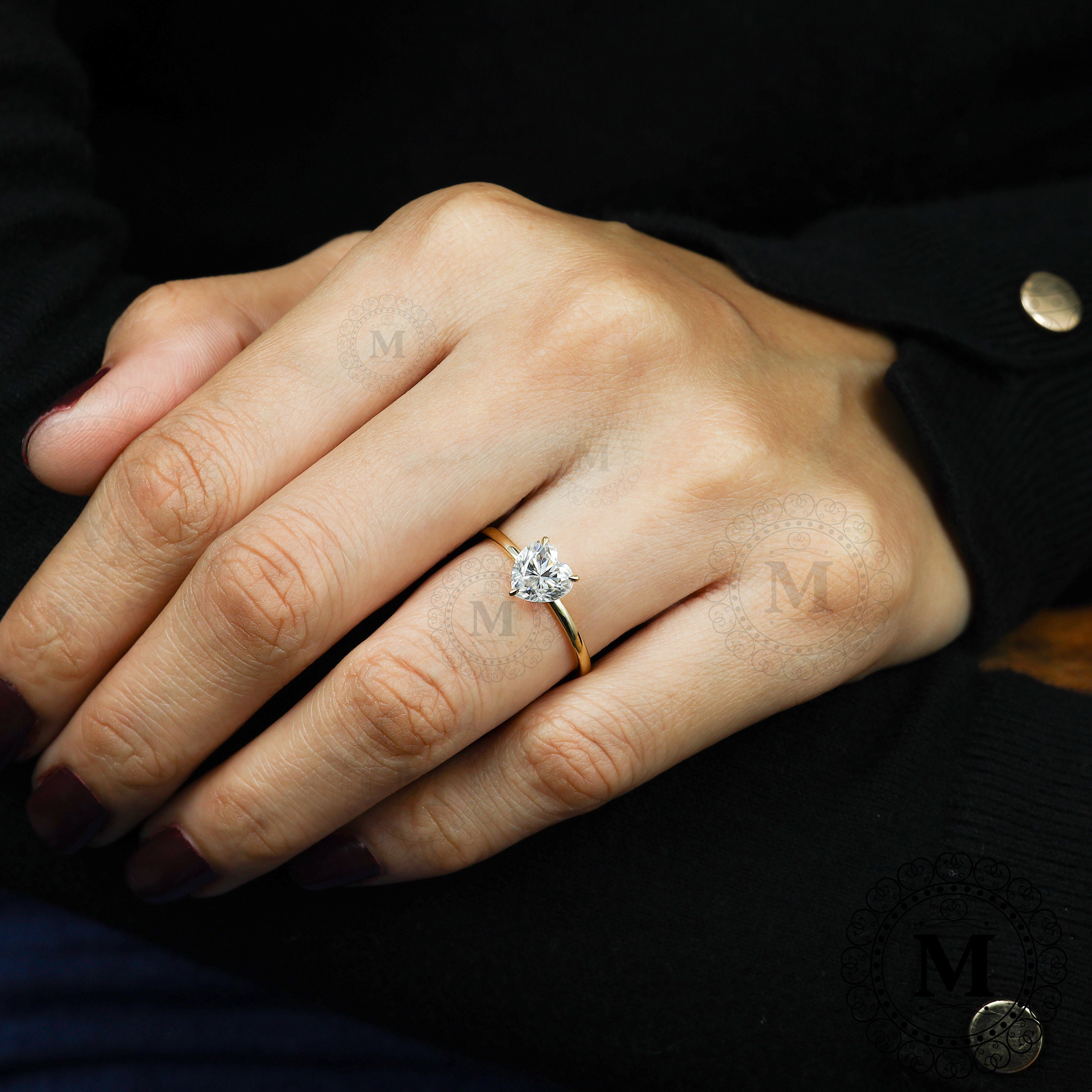 Heart Cut Engagement Ring for Her Delicate Heart Ring Yellowgold ...