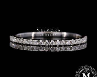 1.2MM Half Eternity Wedding Band Round Cut Moissanite Diamond White gold Eternity Band Anniversary Band Matching Bandwedding gifts