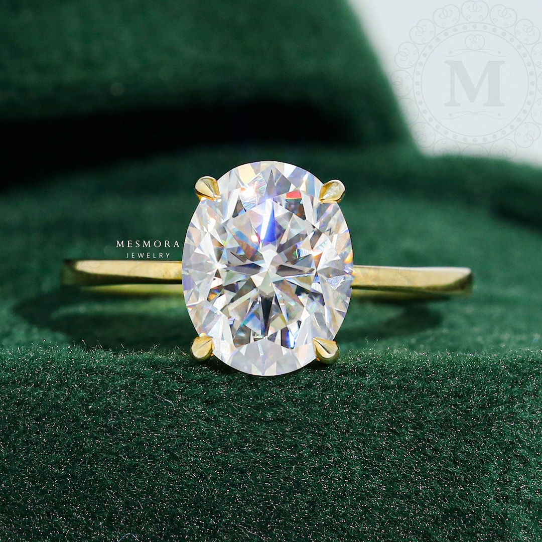 14K Solid Gold Oval Cut Moissanite Engagement Ring 2.5 CT Solitaire ...