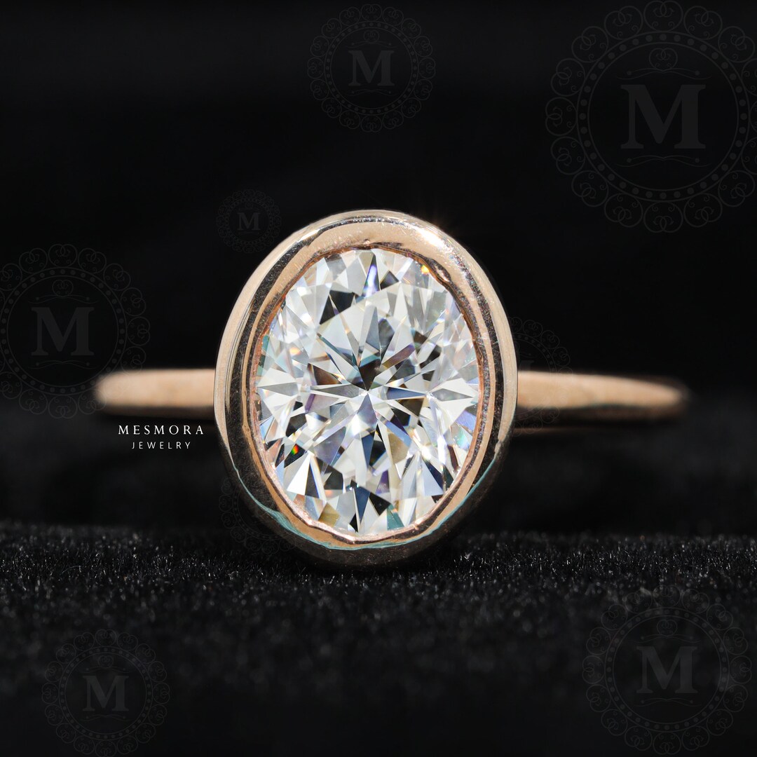 1.5CT Oval Cut Moissanite Solitaire Ring 14K Yellow Gold Engagement ...