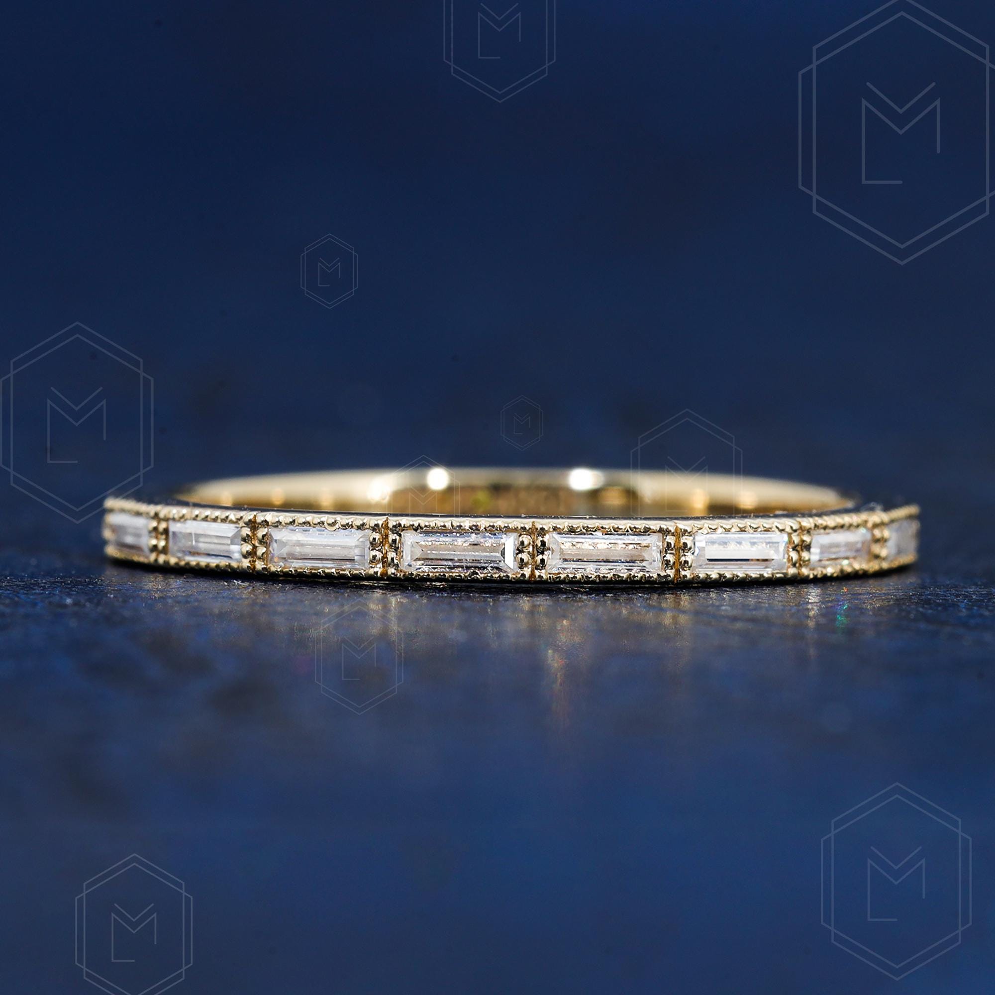 14Kバゲットダイヤモンドハーフエタニティバンドハーフエタニティ