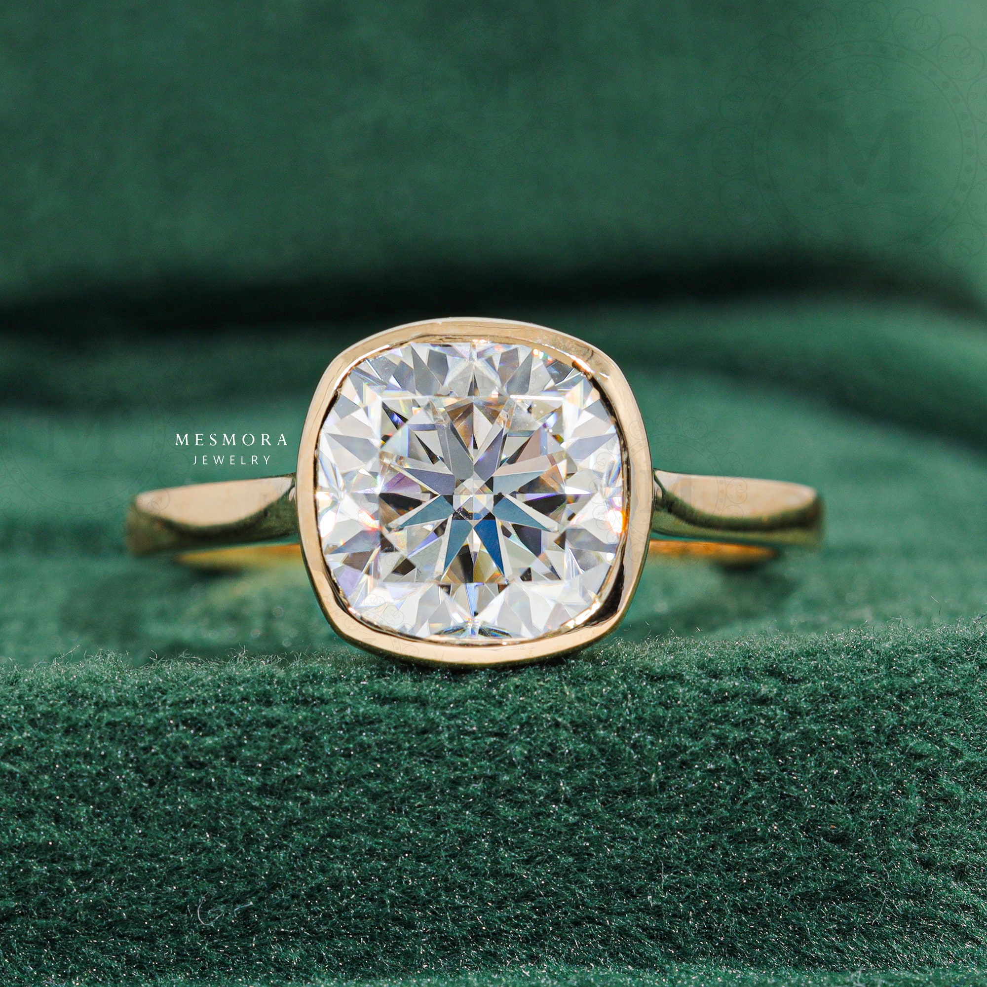 3 CT Cushion Cut Moissanite Bezel Set Ring Solitaire Engagement Ring Wedding Ring for Women Cushion Cut Moissanite Diamond Ring Gift for Her