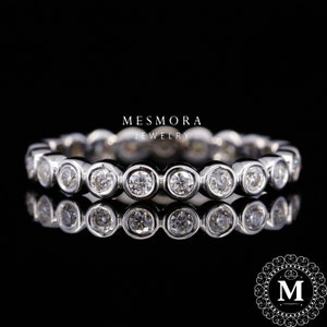 3 MM Bezel Set Round Moissanite Full Eternity Band 14K Solid Gold Diamond Wedding Band Unique Matching Band  Stacking Band gift for her