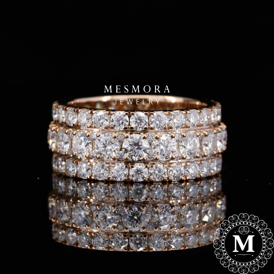 Round Cut Moissanite Eternity Men's Wedding Band 14K Solid Rose Gold ...